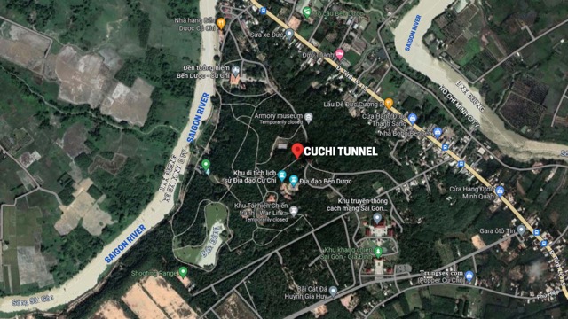 google maps of cu chi tunnel and saigon river