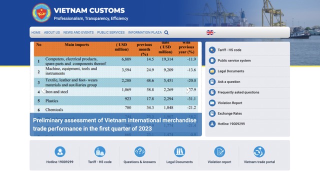 website vietnam customs