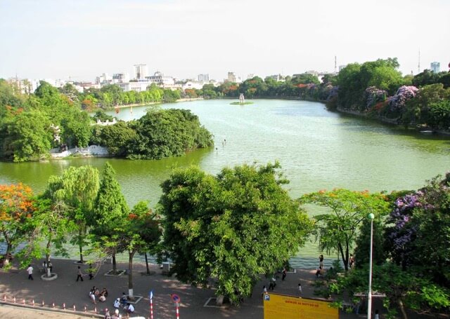 Hoan Kiem Lake on a sunny summer day.