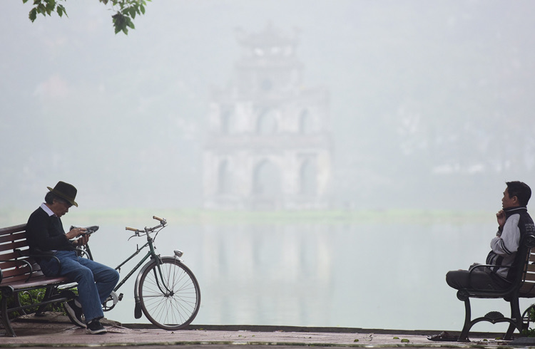 Cold season at the iconic Hoan Kiem Lake in Hanoi, Vietnam's capital.