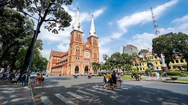 Notre Dame Cathedral in Saigon during Vietnam's dry season